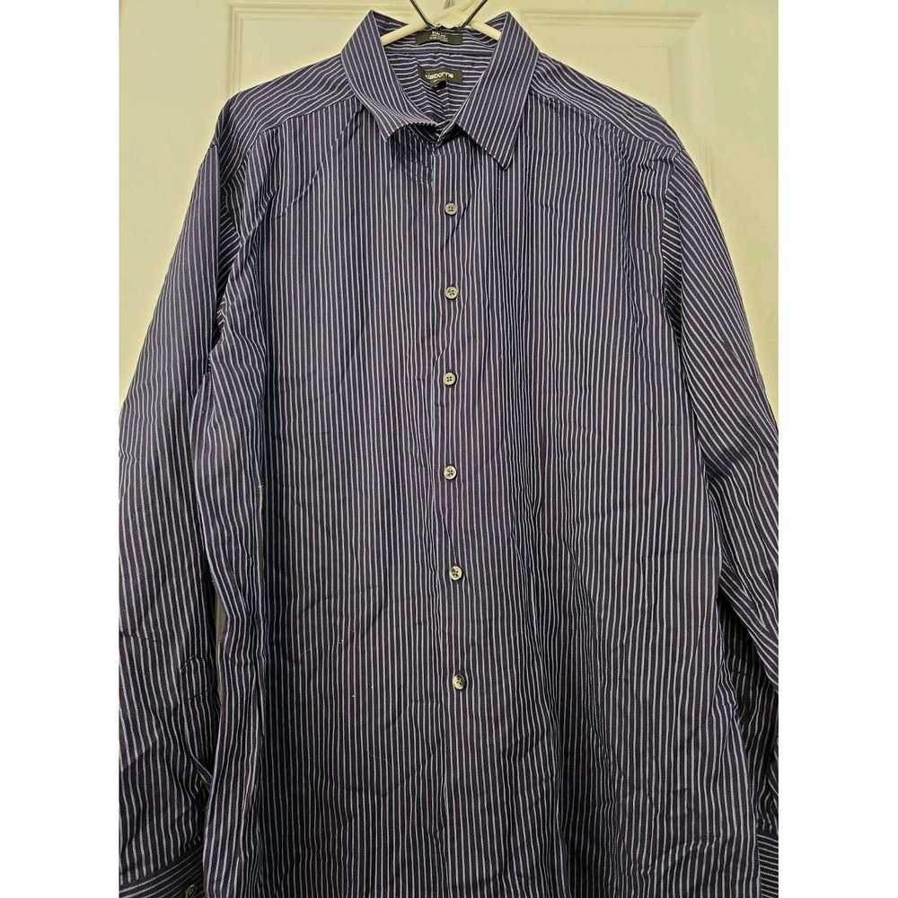 Claiborne Mens Long Sleeve Shirt Size 18 No Iron Navy & Blue